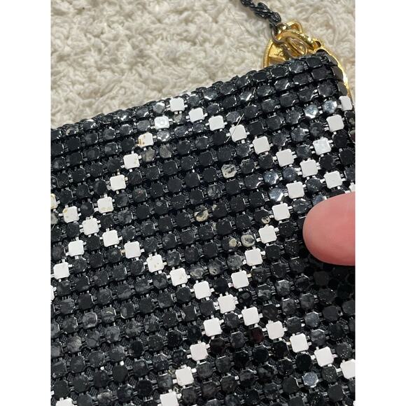 VTG Jotta Womens Mesh Metal Shoulder Evening Bag Black White Purse 1980s Fancy - Picture 8 of 13